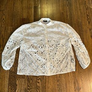 The Kooples Rare White Lace Long Sleeve Button Down Blouse